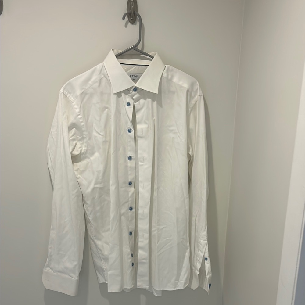Eton White Button-Up Shirt with Blue Accents